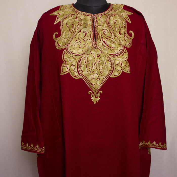 Maroon Shami Cashmilon Aari Pheran