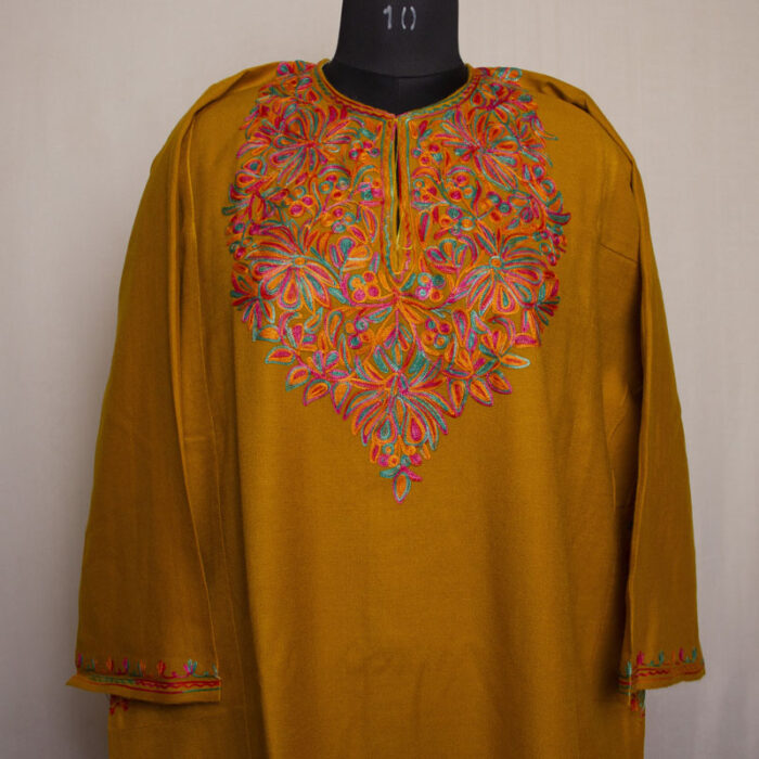 Mustard Posh Cashmilon Aari Pheran