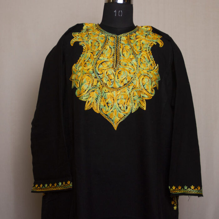Black Wular Cashmilon Aari Pheran