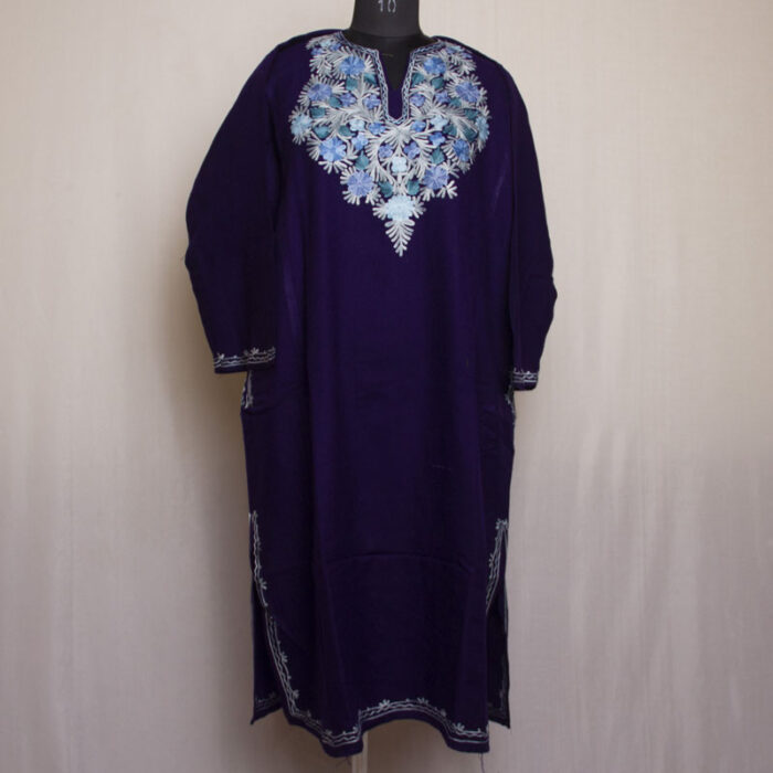 Dark Blue Aabi Cashmilon Aari Pheran - Image 3