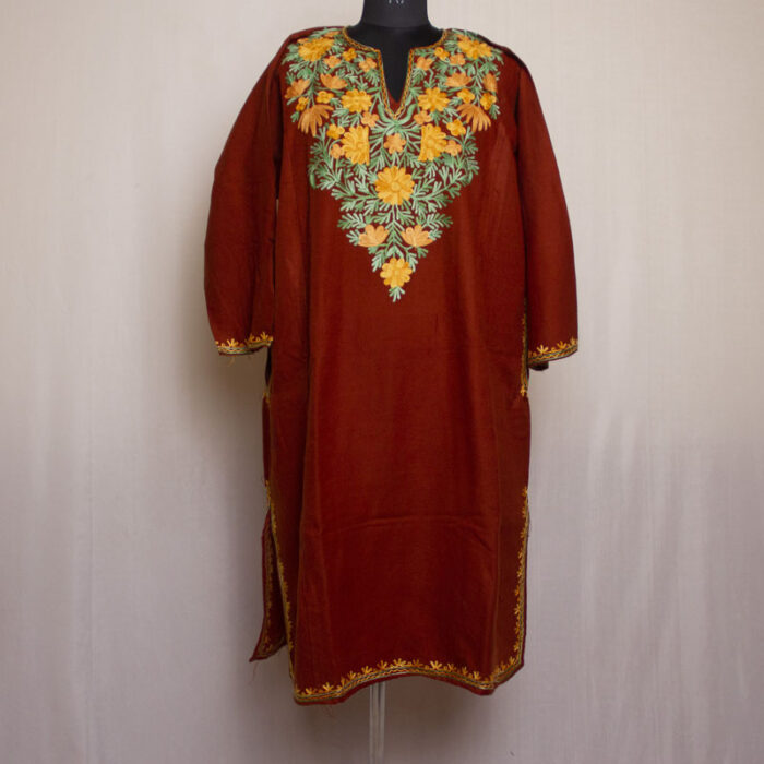 Dark Rust Cashmilon Aari Pheran - Image 2