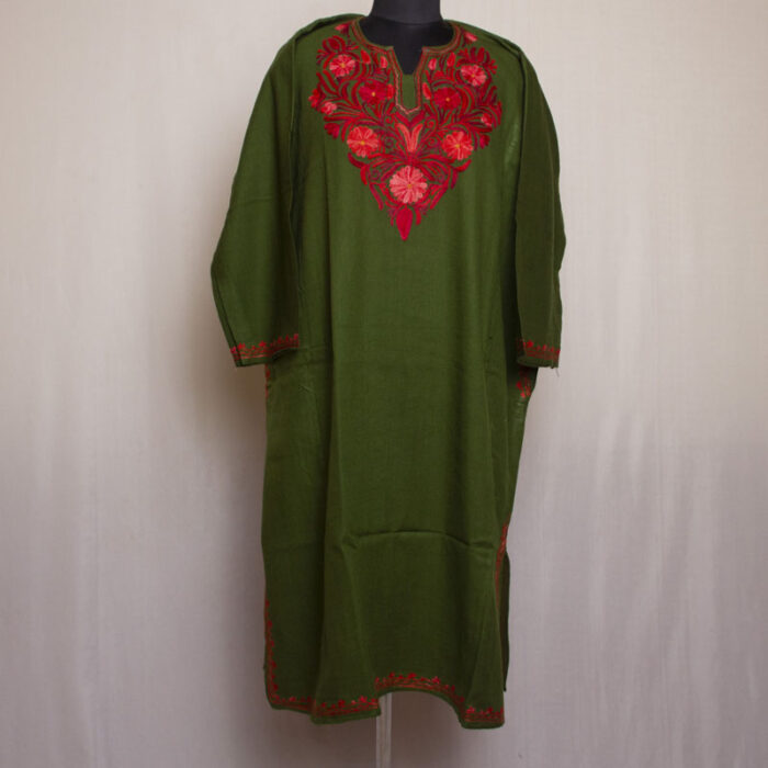 Dark Green Seher Cashmilon Aari Pheran - Image 2