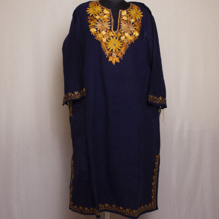 Dark Blue Harud Cashmilon Aari Pheran - Image 3