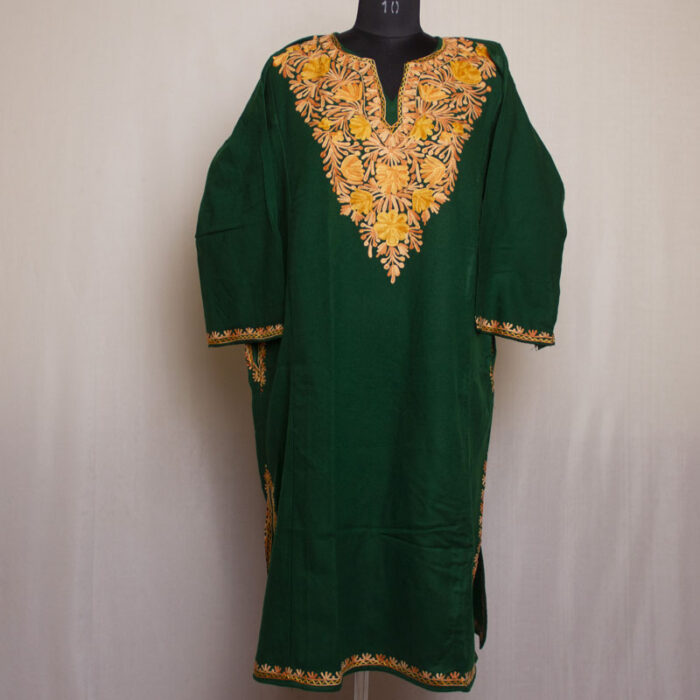 Dark Green Harud Cashmilon Aari Pheran - Image 3