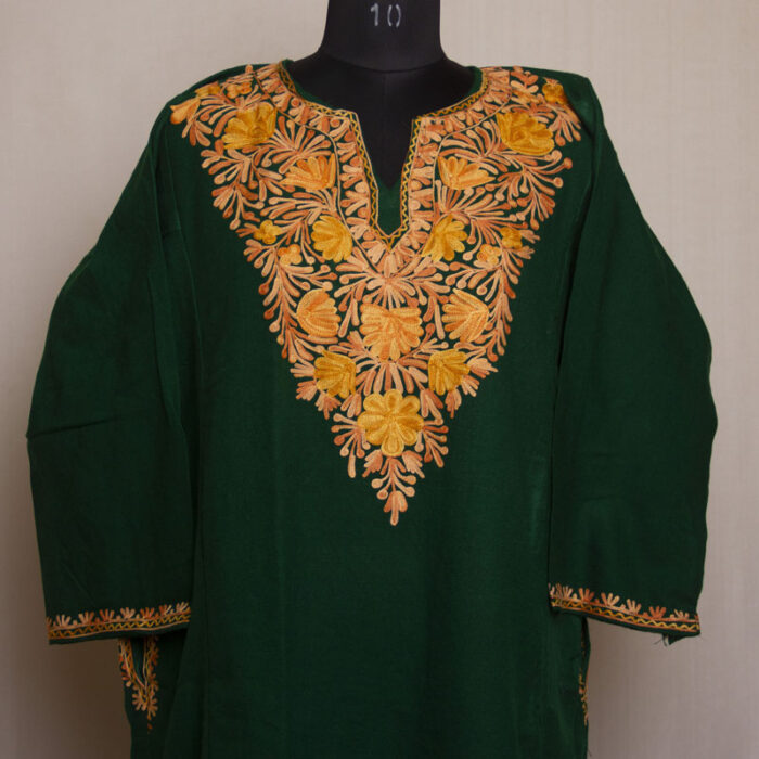 Dark Green Harud Cashmilon Aari Pheran