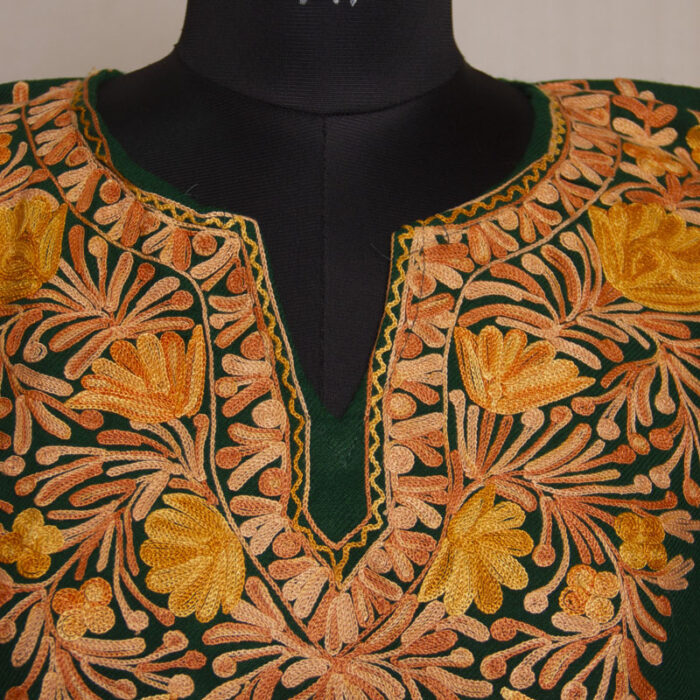 Dark Green Harud Cashmilon Aari Pheran - Image 2