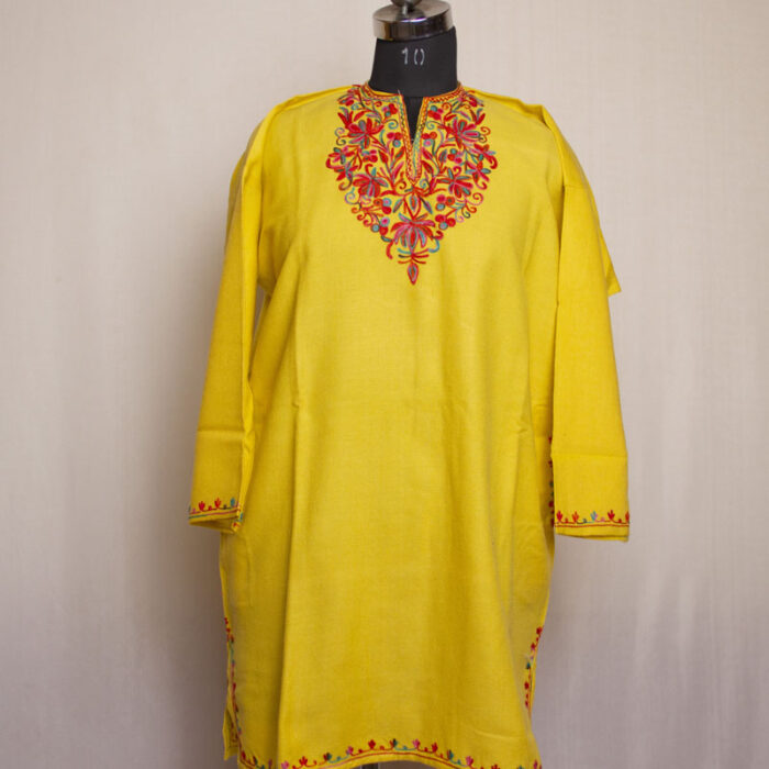 Yellow Cashmilon Kashmiri Short Pheran (L35)