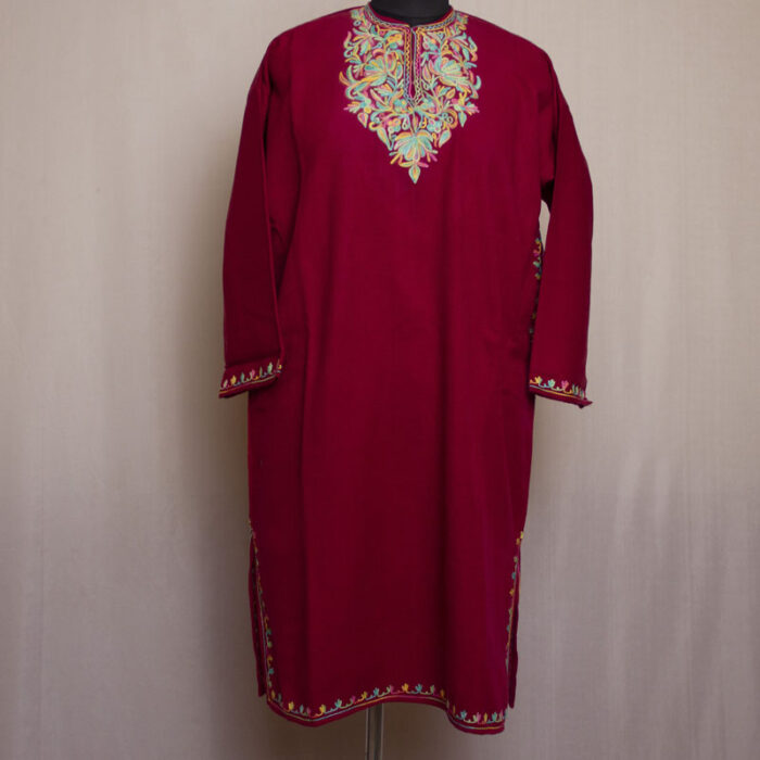 Dark Pink Afrozi Cashmilon Aari Pheran (L40) - Image 2
