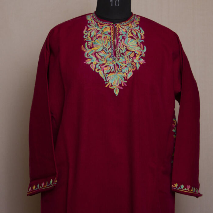 Dark Pink Afrozi Cashmilon Aari Pheran (L40)