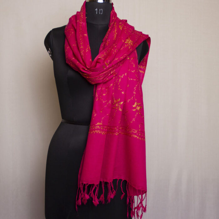 Pink Stole With Hand Sozni Work