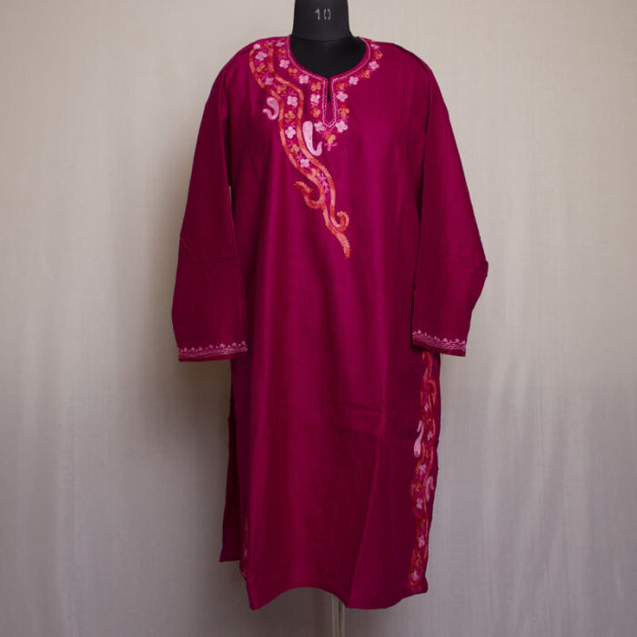 Dark Pink Ruby Cotton Aari Kurta - Image 2