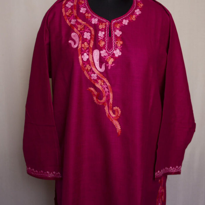 Dark Pink Ruby Cotton Aari Kurta