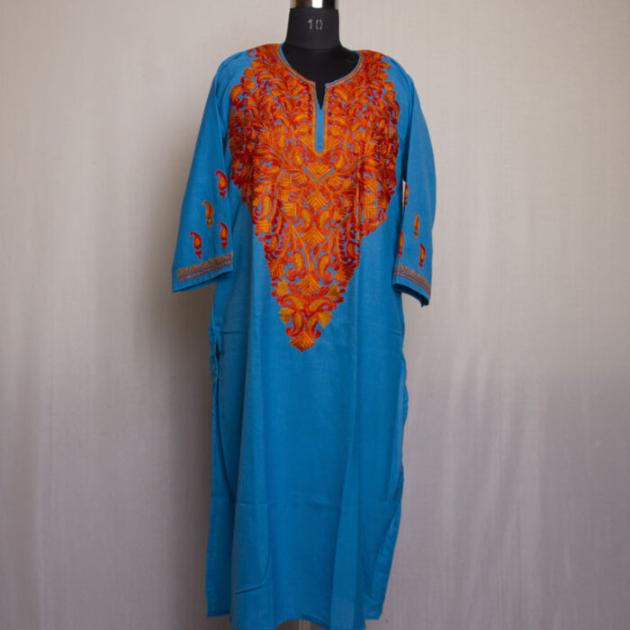 Blue Summer Cool Cotton Aari Kurta - Image 2