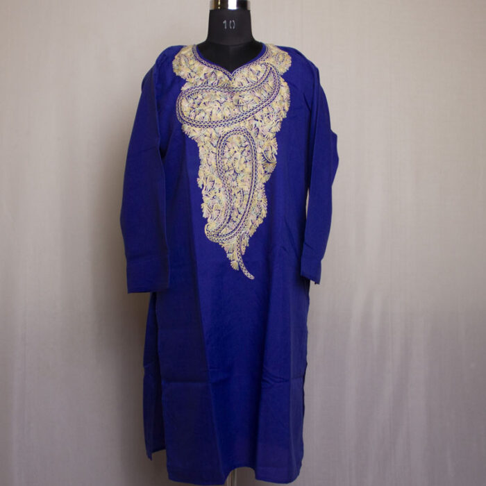 Dark Blue Ruby Cotton Aari Kurta - Image 2