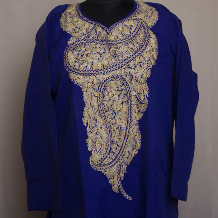 Dark Blue Ruby Cotton Aari Kurta
