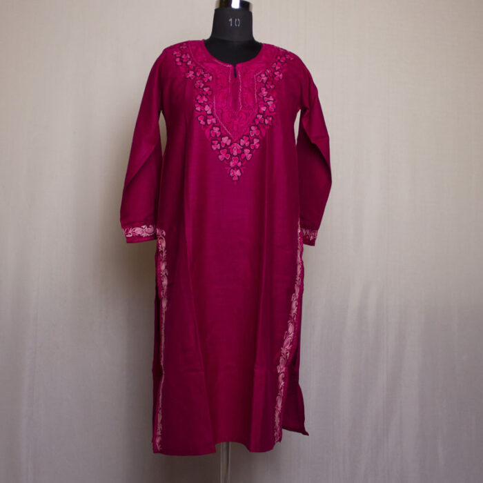 Dark Pink Ruby Cotton Aari Kurta - Image 2