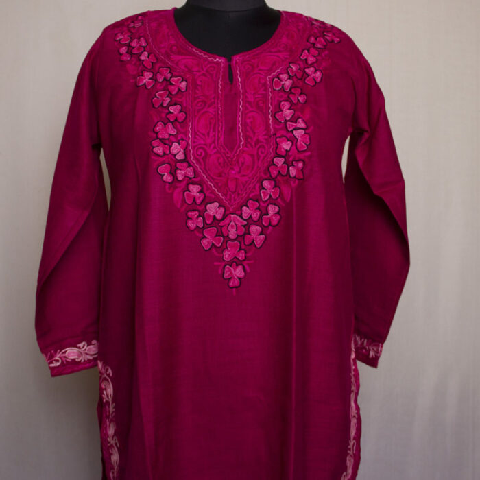 Dark Pink Ruby Cotton Aari Kurta