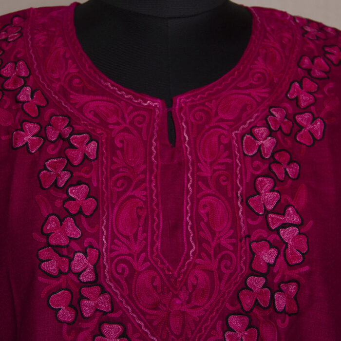 Dark Pink Ruby Cotton Aari Kurta - Image 3