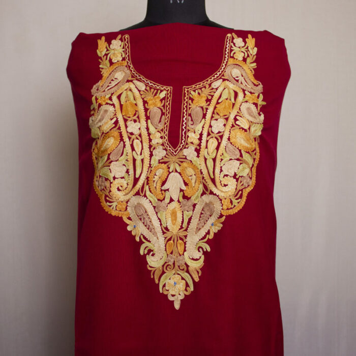 Maroon Cotton Aari 2Pc Suit
