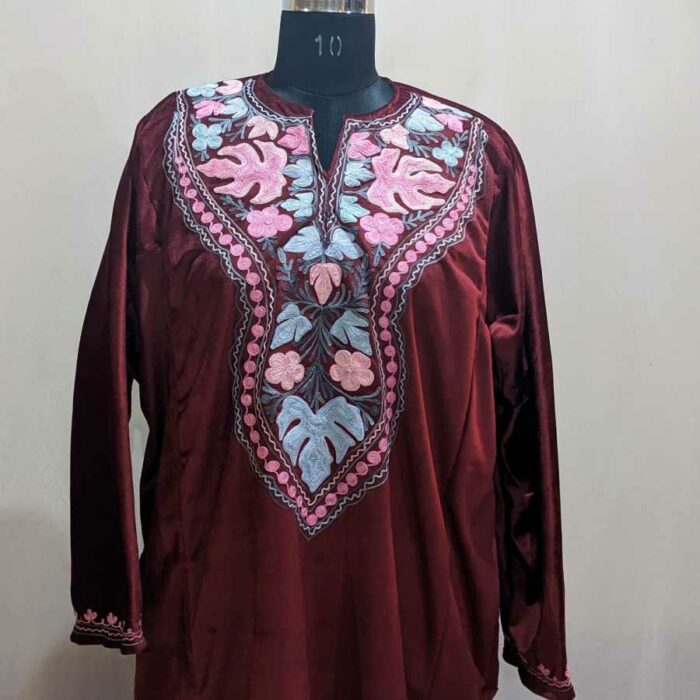 Maroon Velvet Aari Pheran