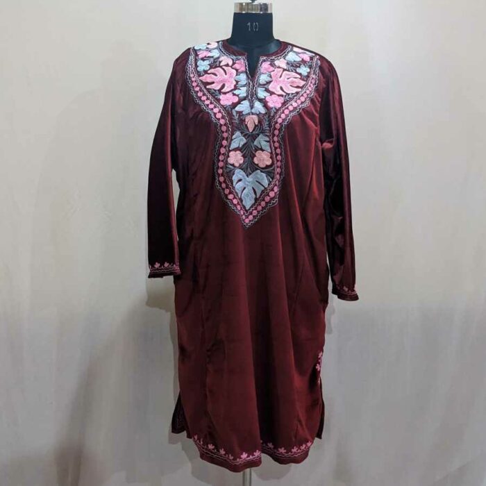 Maroon Velvet Aari Pheran - Image 2