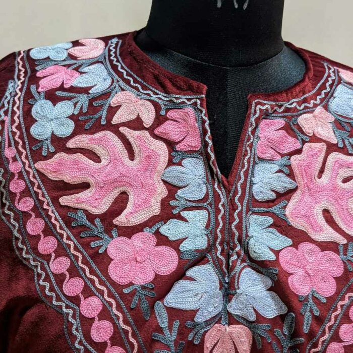 Maroon Velvet Aari Pheran - Image 3