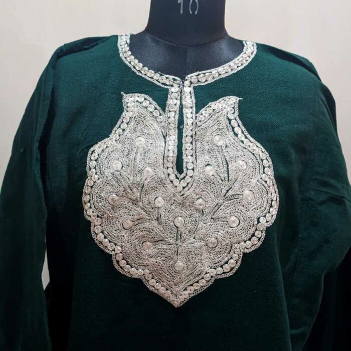Gorgeous Green Cashmilon Silver Tilla Pheran
