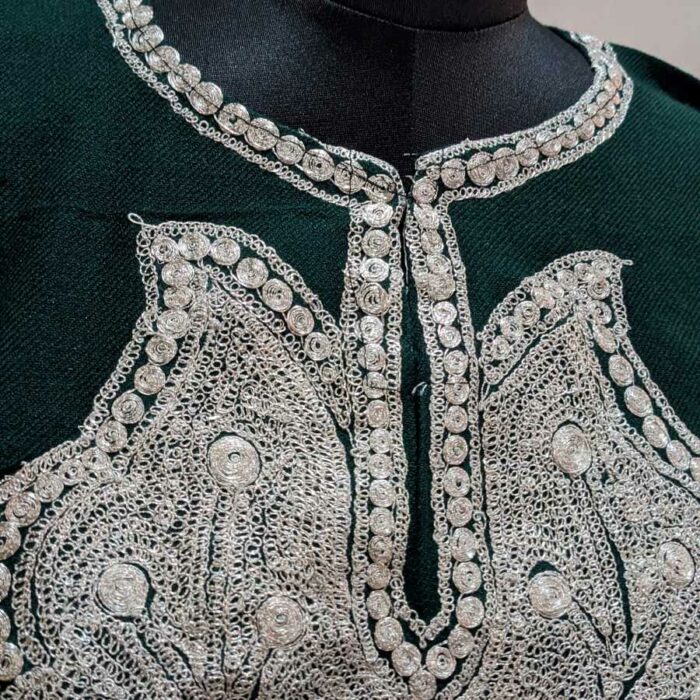 Gorgeous Green Cashmilon Silver Tilla Pheran - Image 3