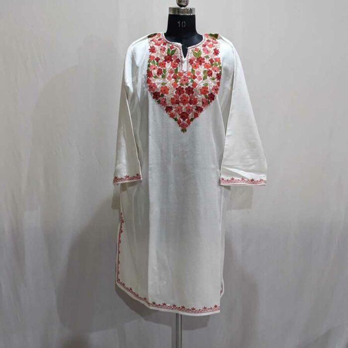 Rich White Cashmilon Ari Pheran - Image 2
