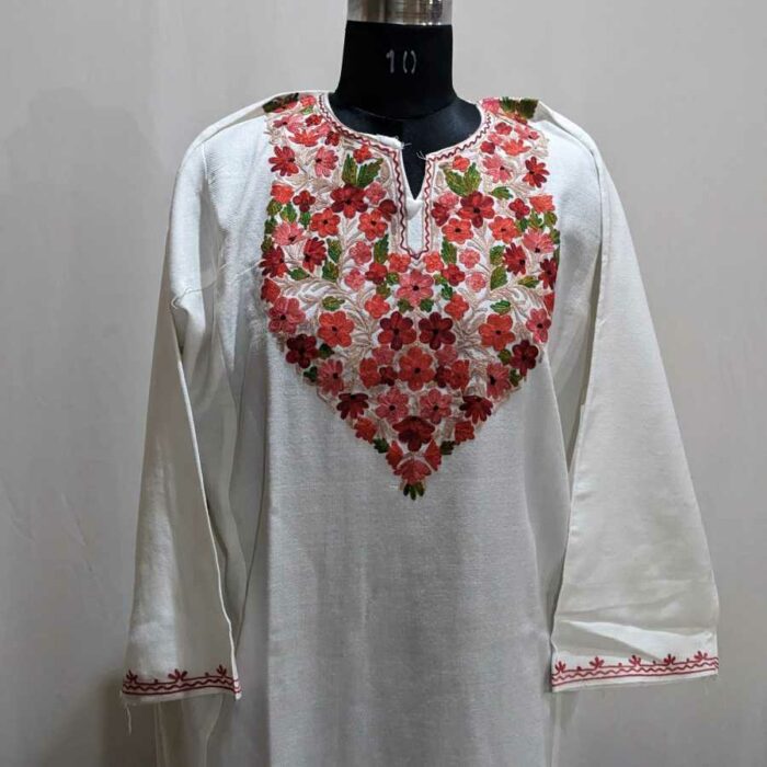 Rich White Cashmilon Ari Pheran