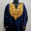 Navy Blue Flower Cashmilon Ari Pheran