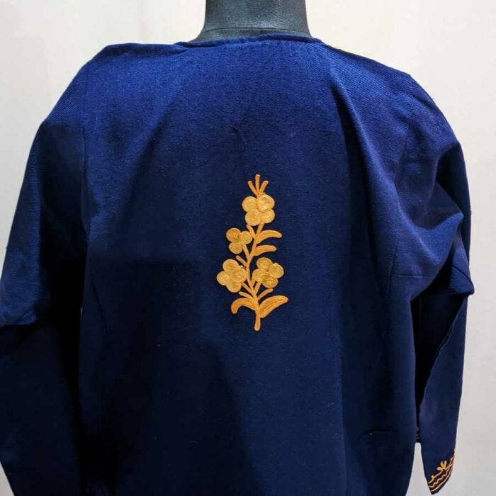 Navy Blue Flower Cashmilon Ari Pheran - Image 4