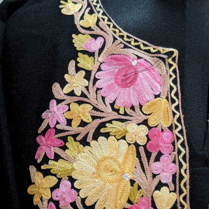 Black Cashmilon with Yellow Pink Ari Pheran - Image 3