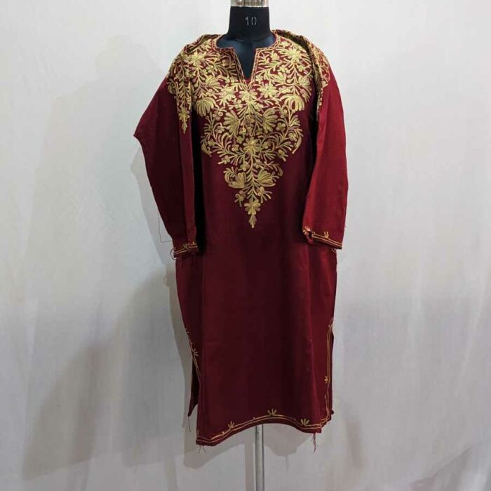 Maroon Front Back N Cashmilon Ari Pheran - Image 2