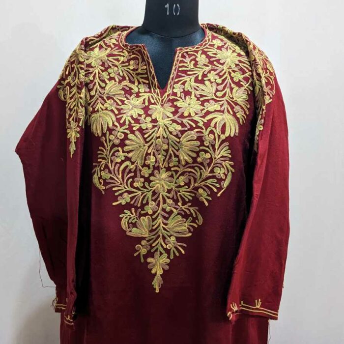 Maroon Front Back N Cashmilon Ari Pheran