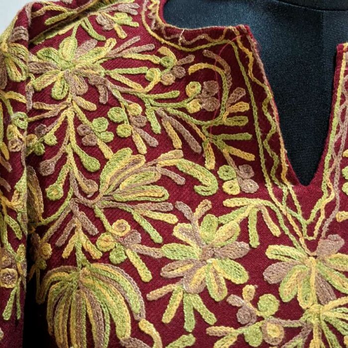 Maroon Front Back N Cashmilon Ari Pheran - Image 3