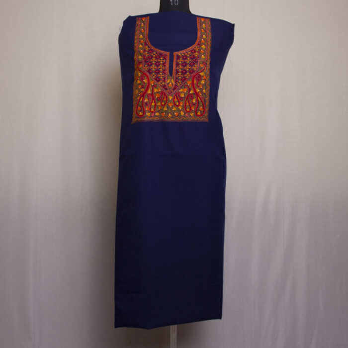 Dark Blue Cotton Aari Handwork 2Pc Suit - Image 2