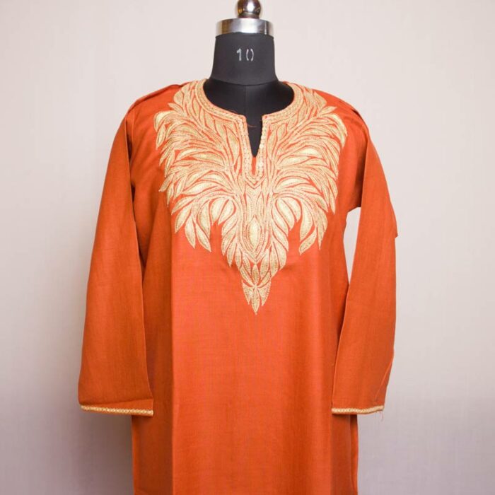 Carrot Orange Ruby Cotton Tilla Kurta