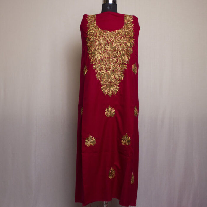Maroon Cotton Aari Work 2Pc Suit - Image 2