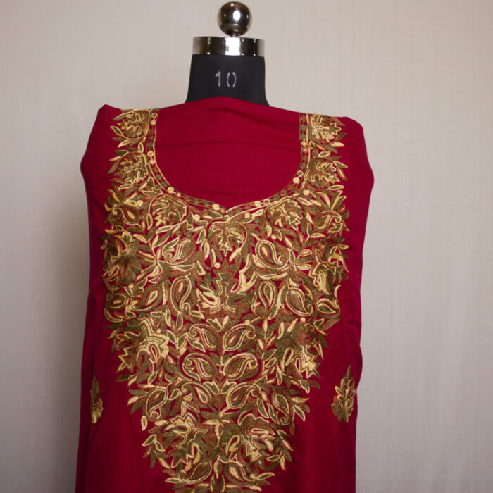 Maroon Cotton Aari Work 2Pc Suit