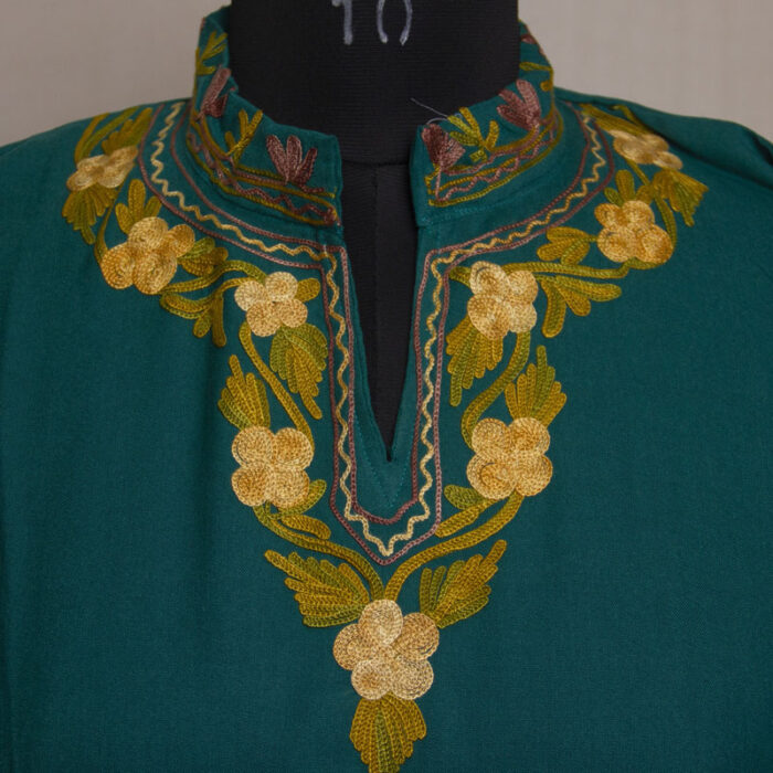 Green Chinari Summer Cool Cotton Aari Kurta With Collar - Image 3
