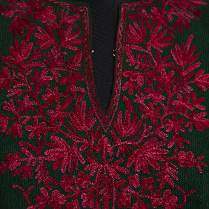 Dark Green Kashmiri Poncho With Aari Embroidery - Image 2