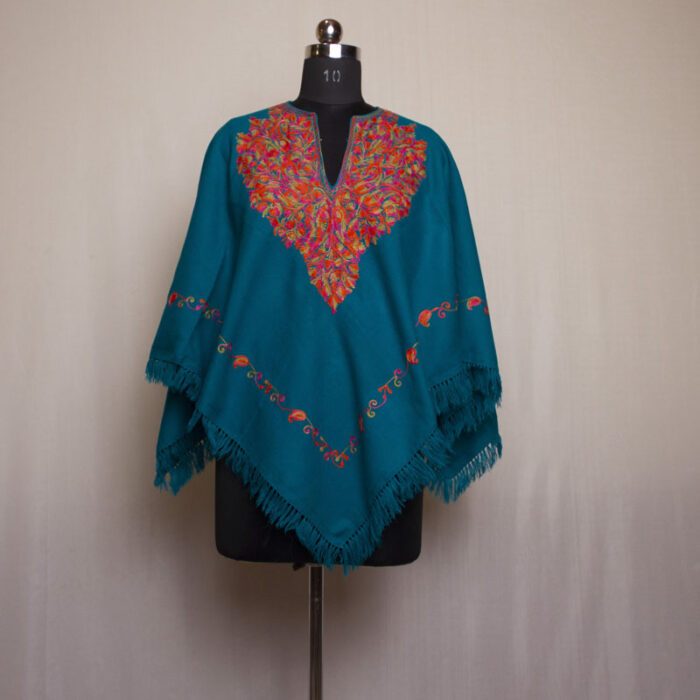 Ferozi Kashmiri Poncho With Aari Embroidery