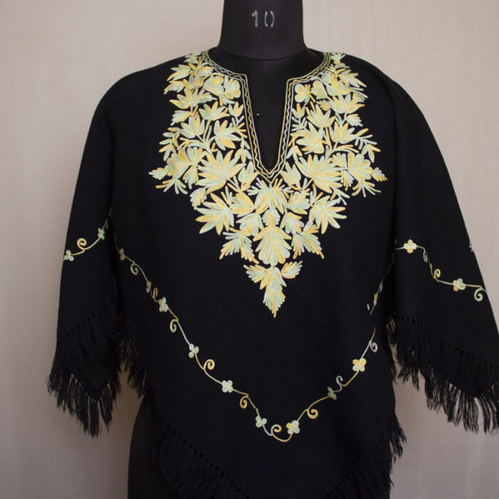 Black Shahi Kashmiri Poncho With Aari Embroidery