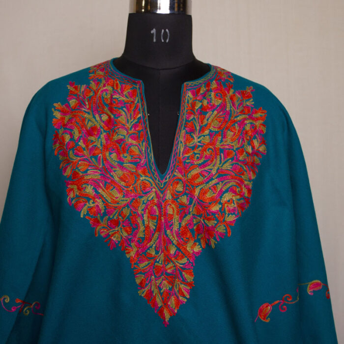 Ferozi Kashmiri Poncho With Aari Embroidery - Image 2