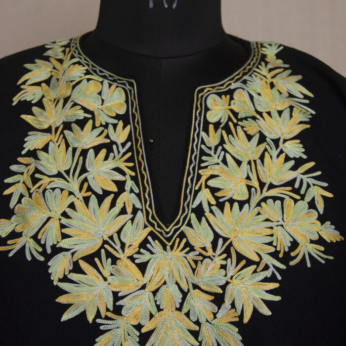 Black Shahi Kashmiri Poncho With Aari Embroidery - Image 2