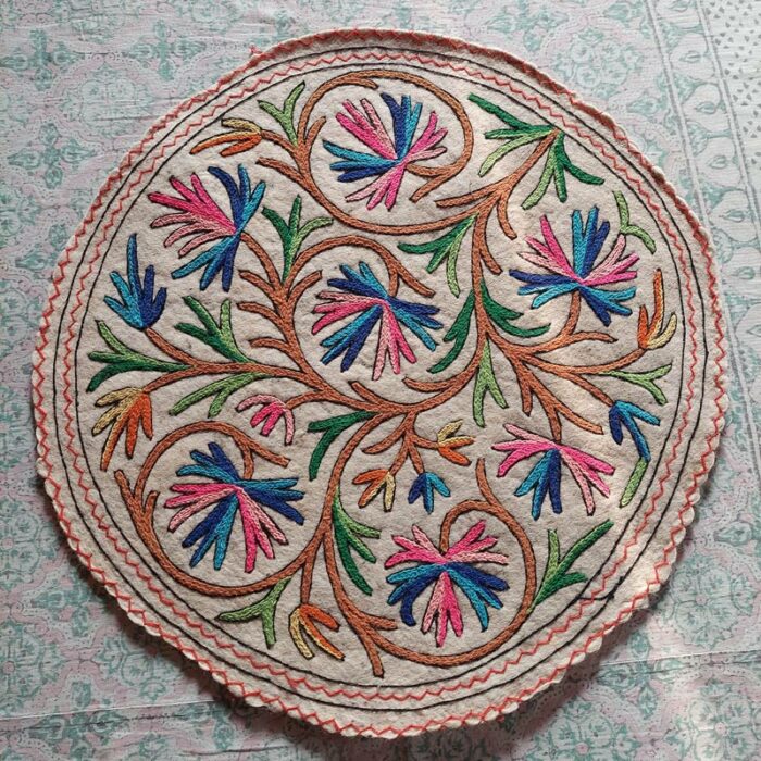 Guleb Handmade Aari Embroidered Namda Rug 3ft