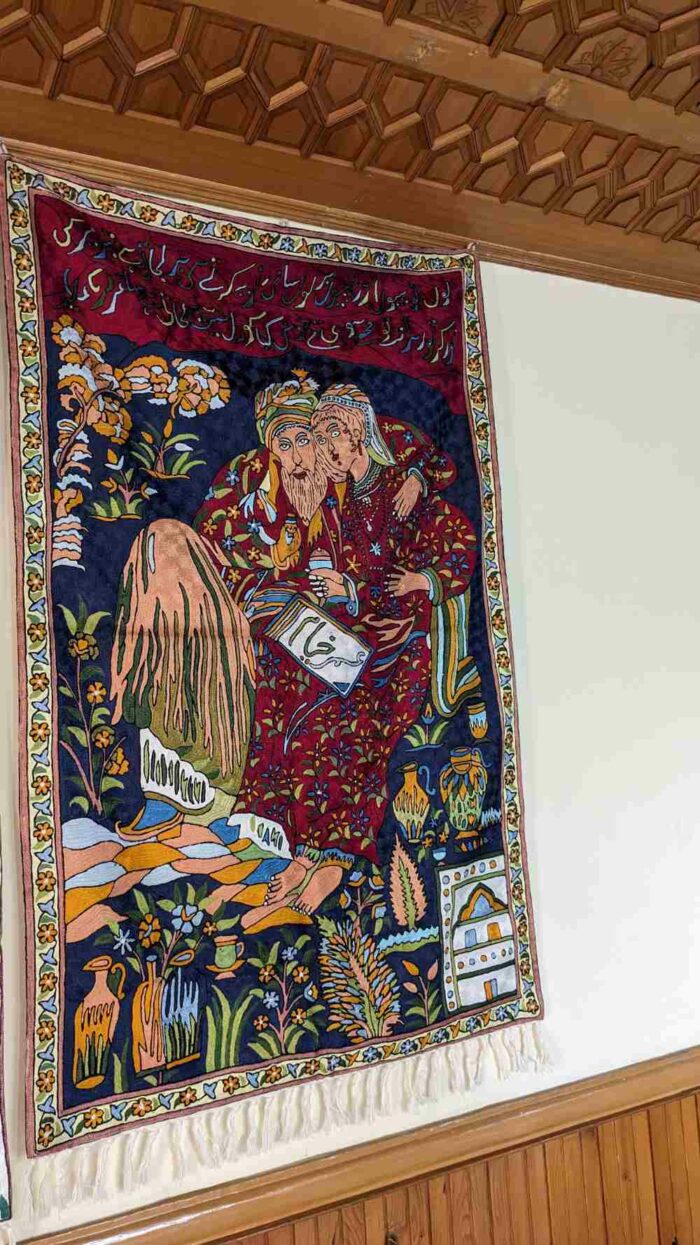 Omar Khayyam and Saki Handmade Chainstitch Silk Wall Hanging 3x5 ft - Image 4