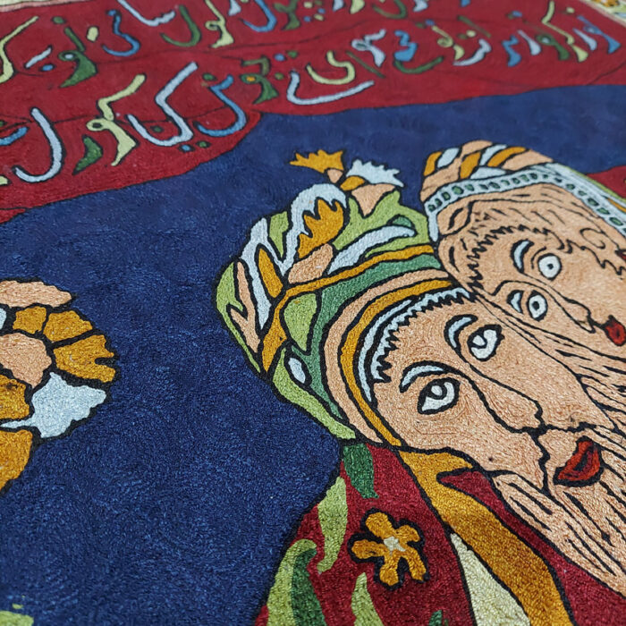 Omar Khayyam and Saki Handmade Chainstitch Silk Wall Hanging 3x5 ft - Image 6
