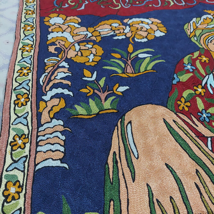 Omar Khayyam and Saki Handmade Chainstitch Silk Wall Hanging 3x5 ft - Image 5